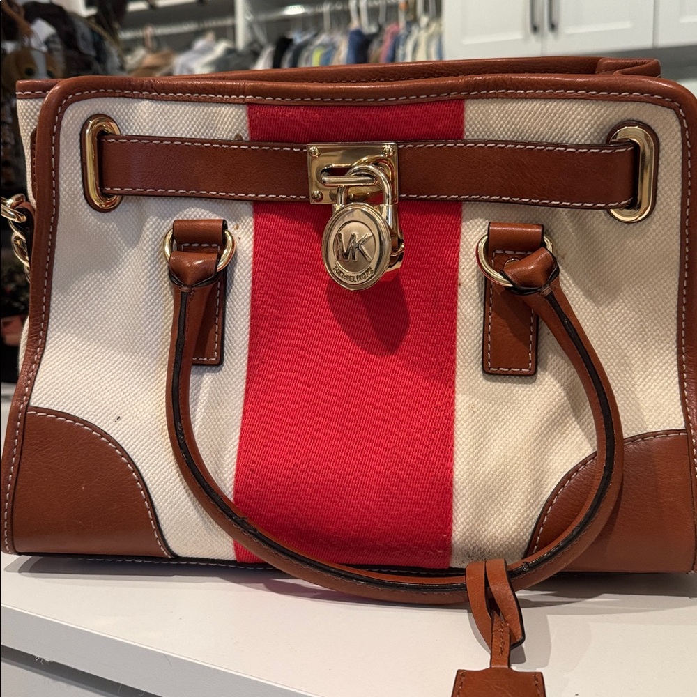 Michael Kors Red and Brown Tote Bag